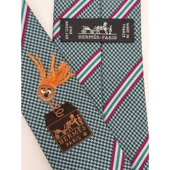 HERMES Neck Tie RARE 100% Silk Tie “Jack in the box” Luxury Striped France NEW - Picture 1 of 9